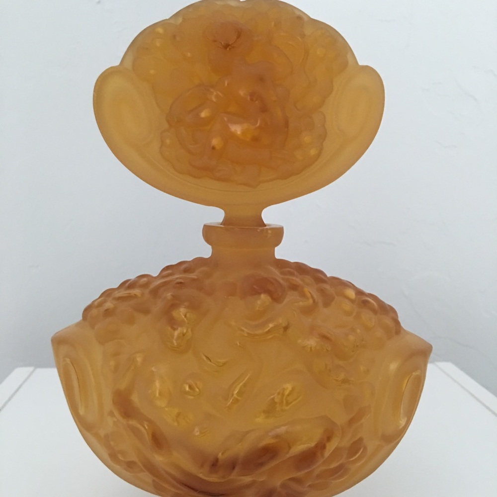 Vintage CZECH ART Glass perfume bottle amber